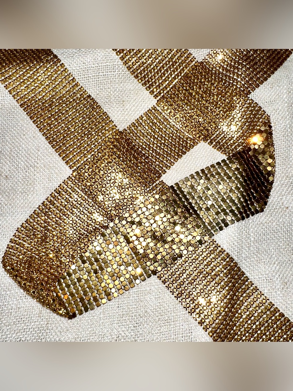 Vintage 70s Long Gold Chainmail Mesh Scarf 45" Lariat Fringe Tie Necklace